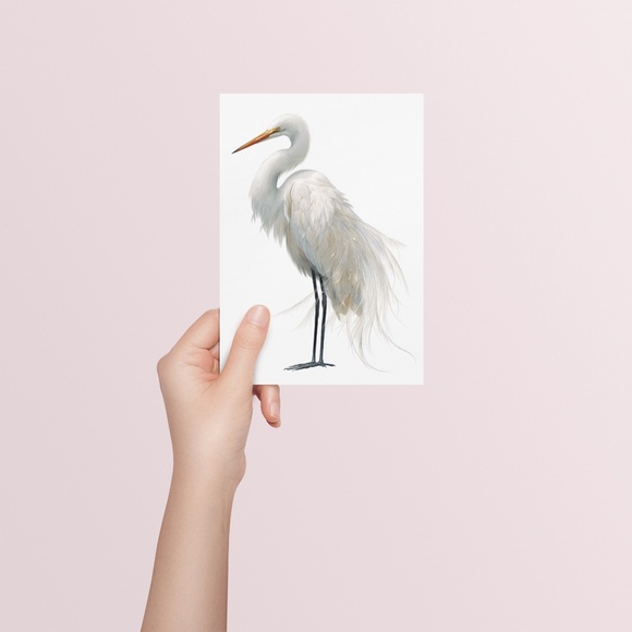 Watercolor White Heron Portrait Wall Art Print Poster, Unframed - Picture 5 of 6
